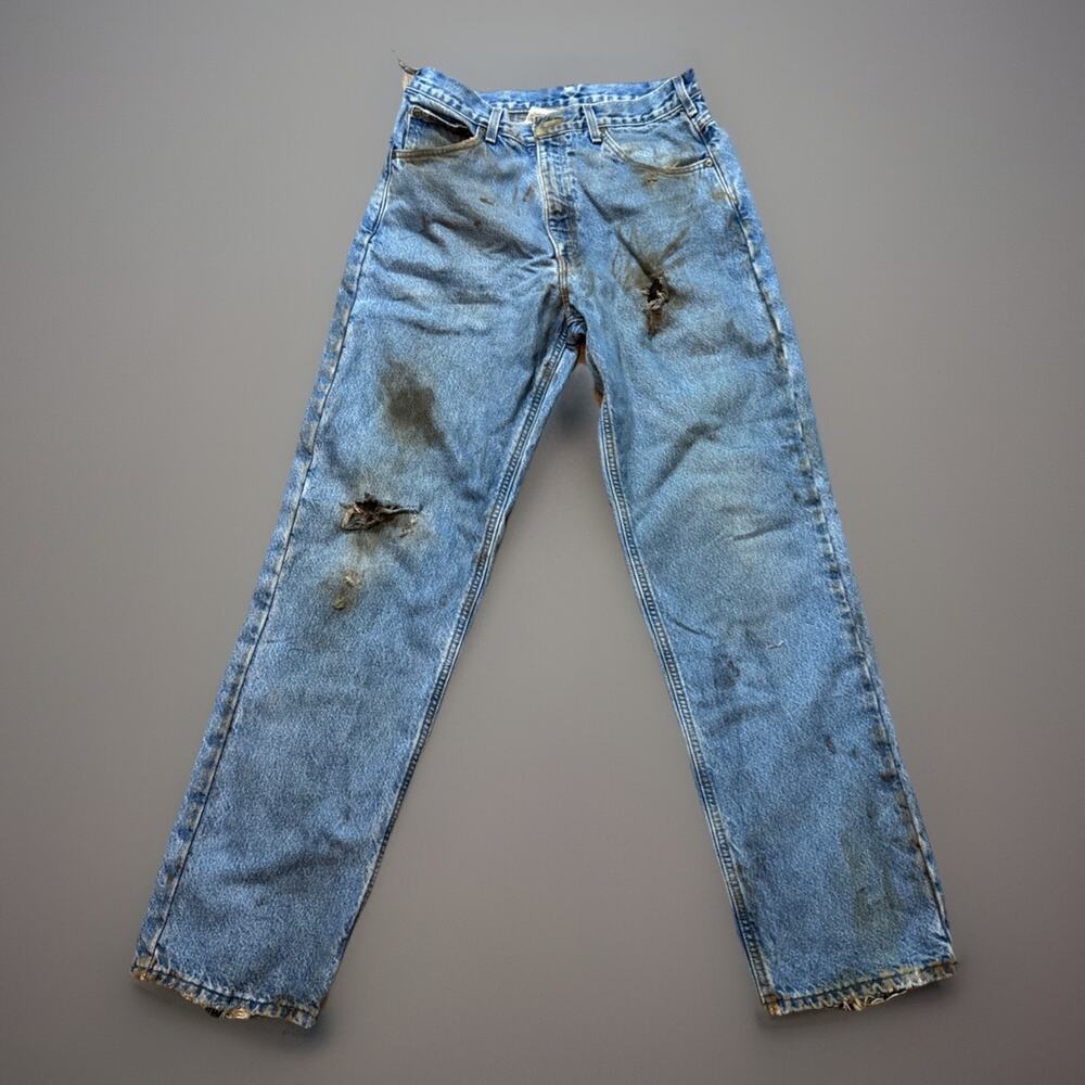 Carhartt‎ Work Thrashed Garbage Jeans Denim Flannel Lined B172 Mens 33x34